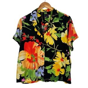 Jams World Shirt Floral Grande Floral Button Hawaiian Top Women's XL Multicolor